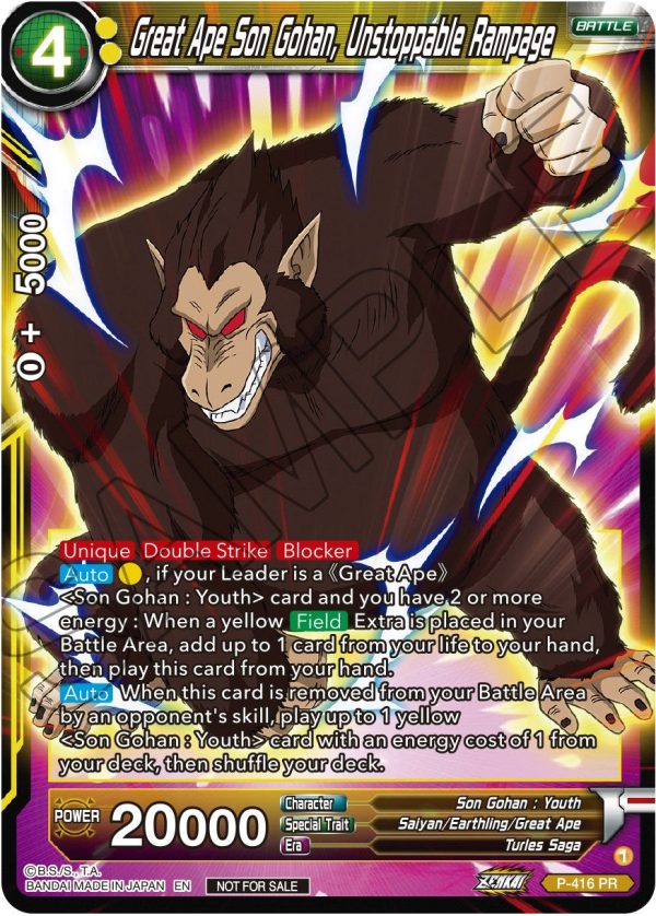 Great Ape Son Gohan, Unstoppable Rampage (Zenkai Series Tournament Pack Vol.1) (P-416) [Tournament Promotion Cards] Sale