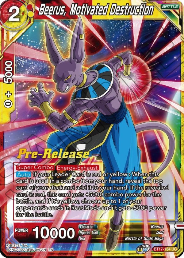 Beerus, Motivated Destruction (BT17-134) [Ultimate Squad Prerelease Promos] Online Sale