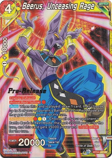 Beerus, Unceasing Rage (BT14-147) [Cross Spirits Prerelease Promos] For Cheap